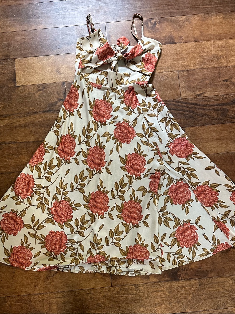 Silk Cream Floral Sundress with Rose Print